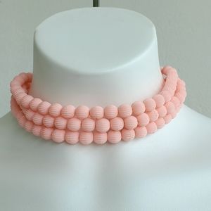 Vintage Pin Up 3 strand pink bead choker necklace retro